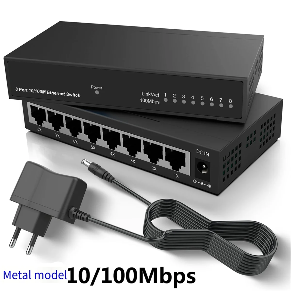 ABAB 8 Port Gigabit Ethernet Switch RJ45 Hub Internet Splitter Smart Switch Ethernet Network Switch 10/100Mbps US Plug