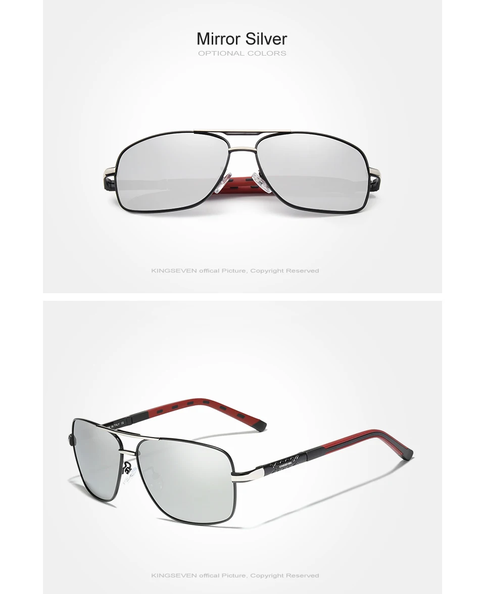 KINGSEVEN Aluminium Marke Polarisierte Sonnenbrille Männer Frauen Mode Rahmen Männlichen Spiegel Sonnenbrille Für Fahren Rot Design Tempel – Detail 11