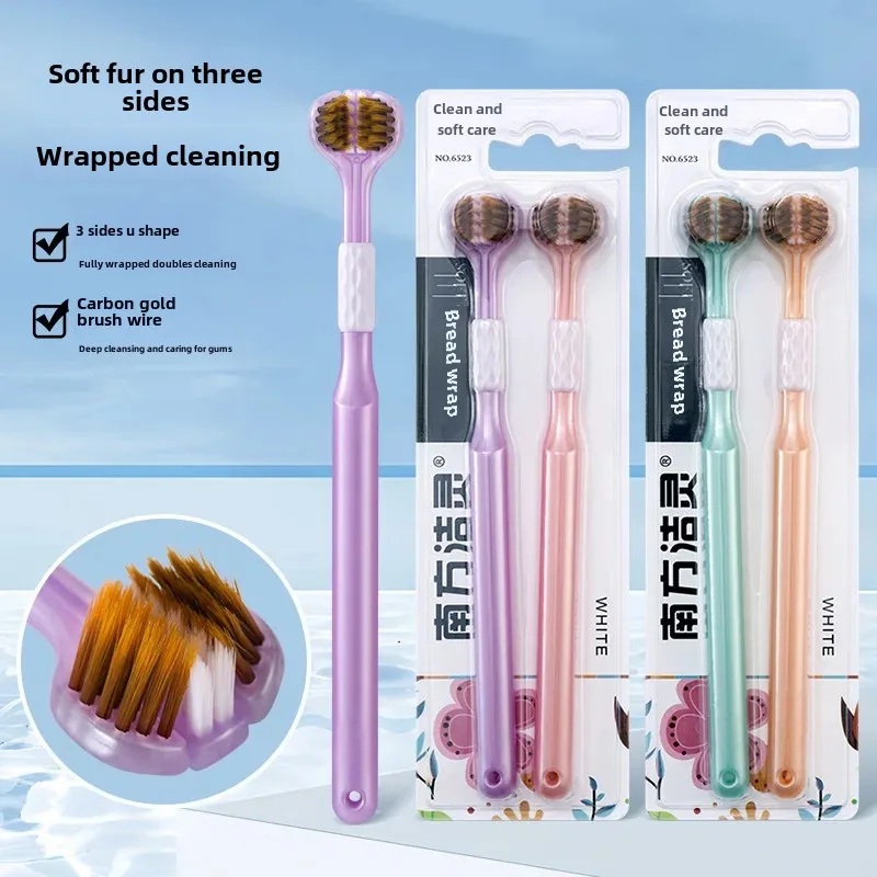 Southern Jie Ling New Triple-sided Toothbrush Three Heads Soft Bristles Household Cleaning Adults Use Wholesale Drop Shipping