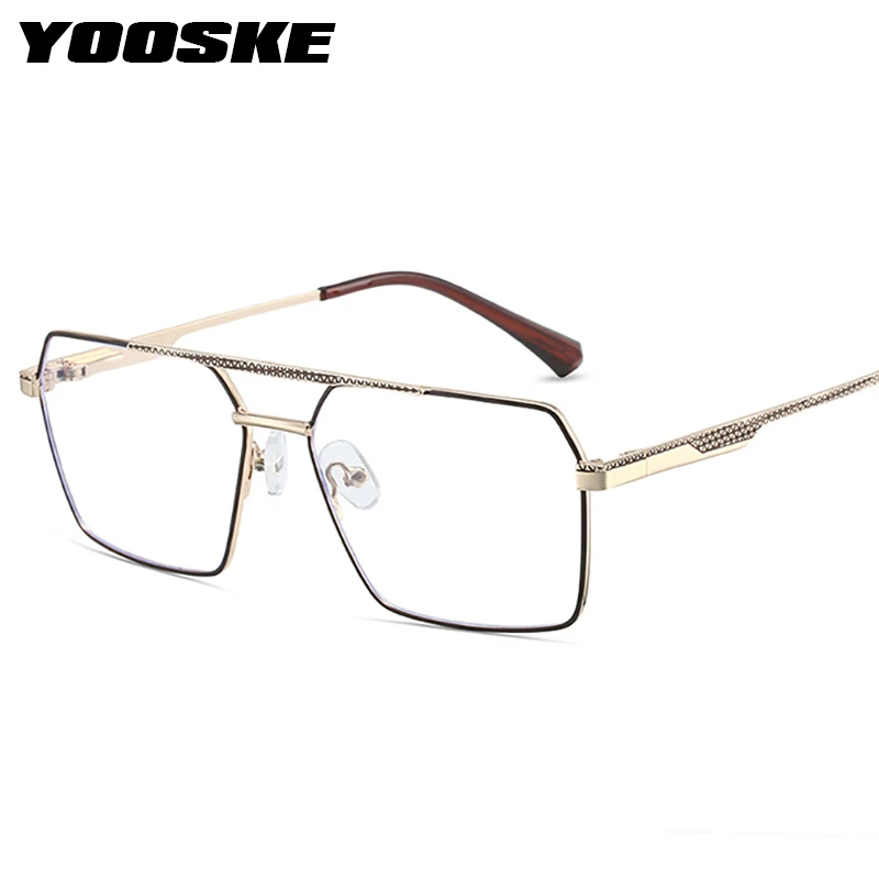 YOOSKE Classic Square Eyeglasses Frame Business Men Alloy Blue Light Blocking Glasses Super Light Comfortable Spectacles