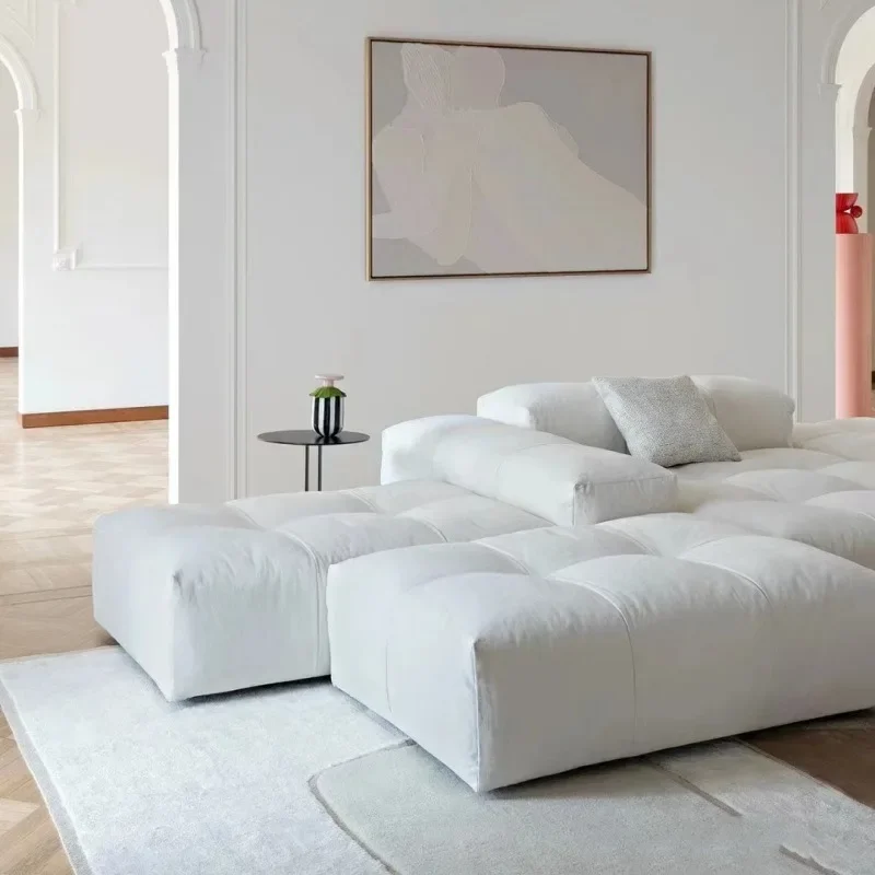 Minimalist tofu module combination cotton and linen fabric wabi-sabi style bread square design living room sofa