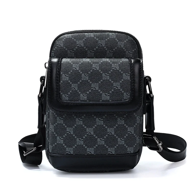 PU Leather Sling Purse with Multiple Pockets Casual Shoulder Bag for Travel New Men's Fashion Plaid Phone Bag Mini Crossbody Bag