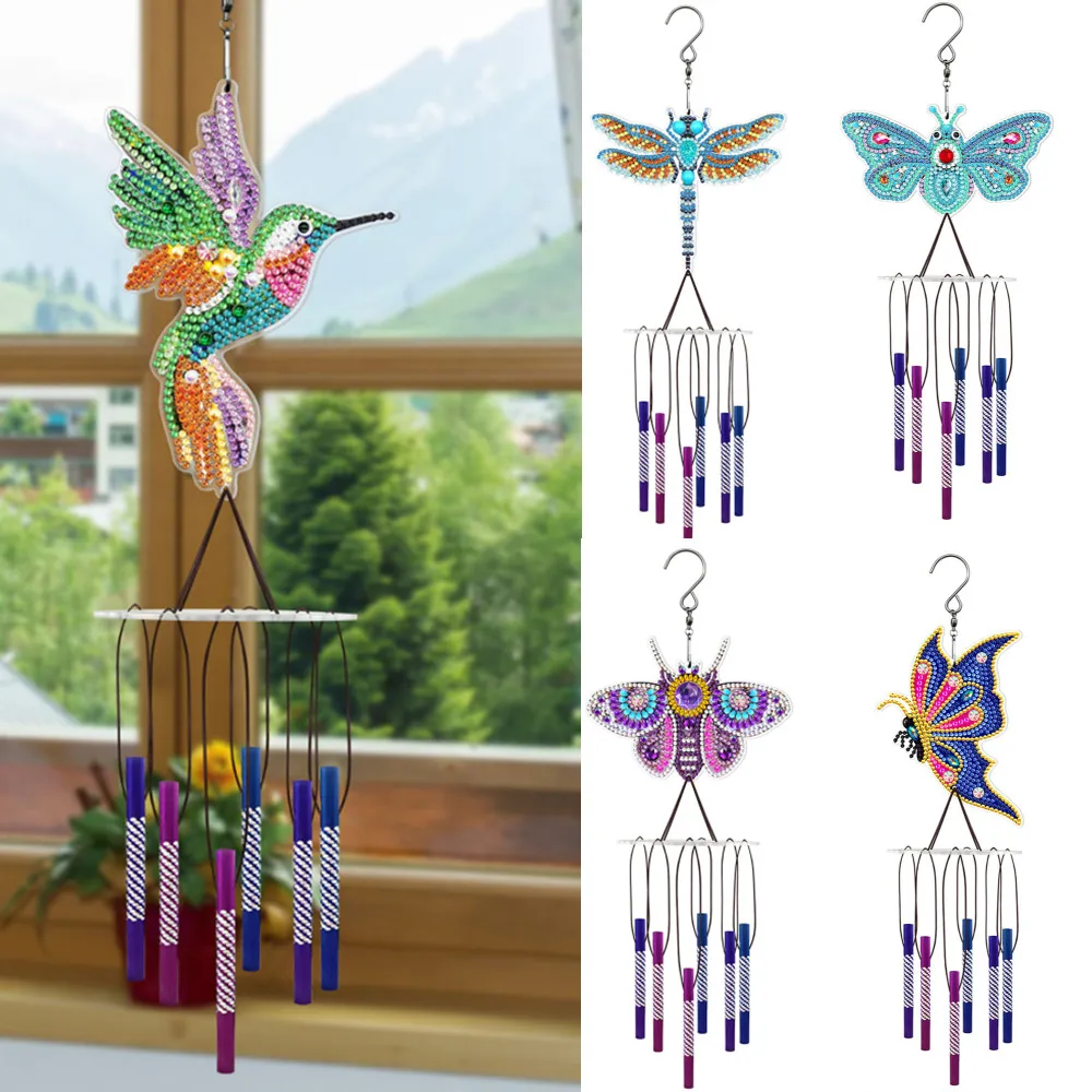 DIY diamond painting pendant handmade outdoor porch decoration butterfly hummingbird pendant wind chime decoration pendant