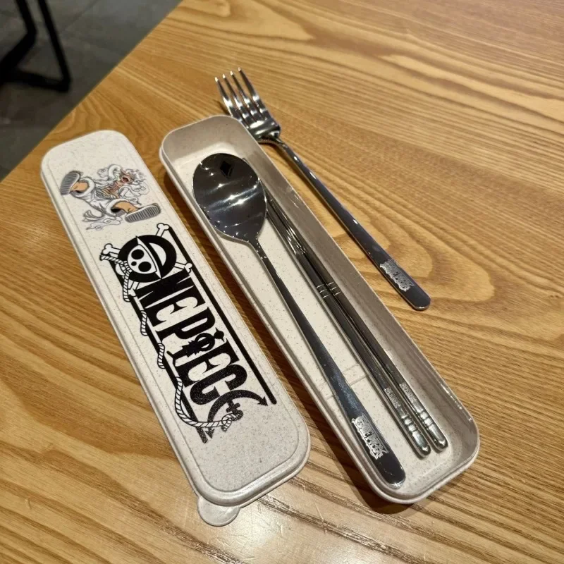 

One Piece Animation Creative Personality Nika Luffy 304 Stainless Steel Portable Spoon Fork Chopsticks Tableware Set Wholesale