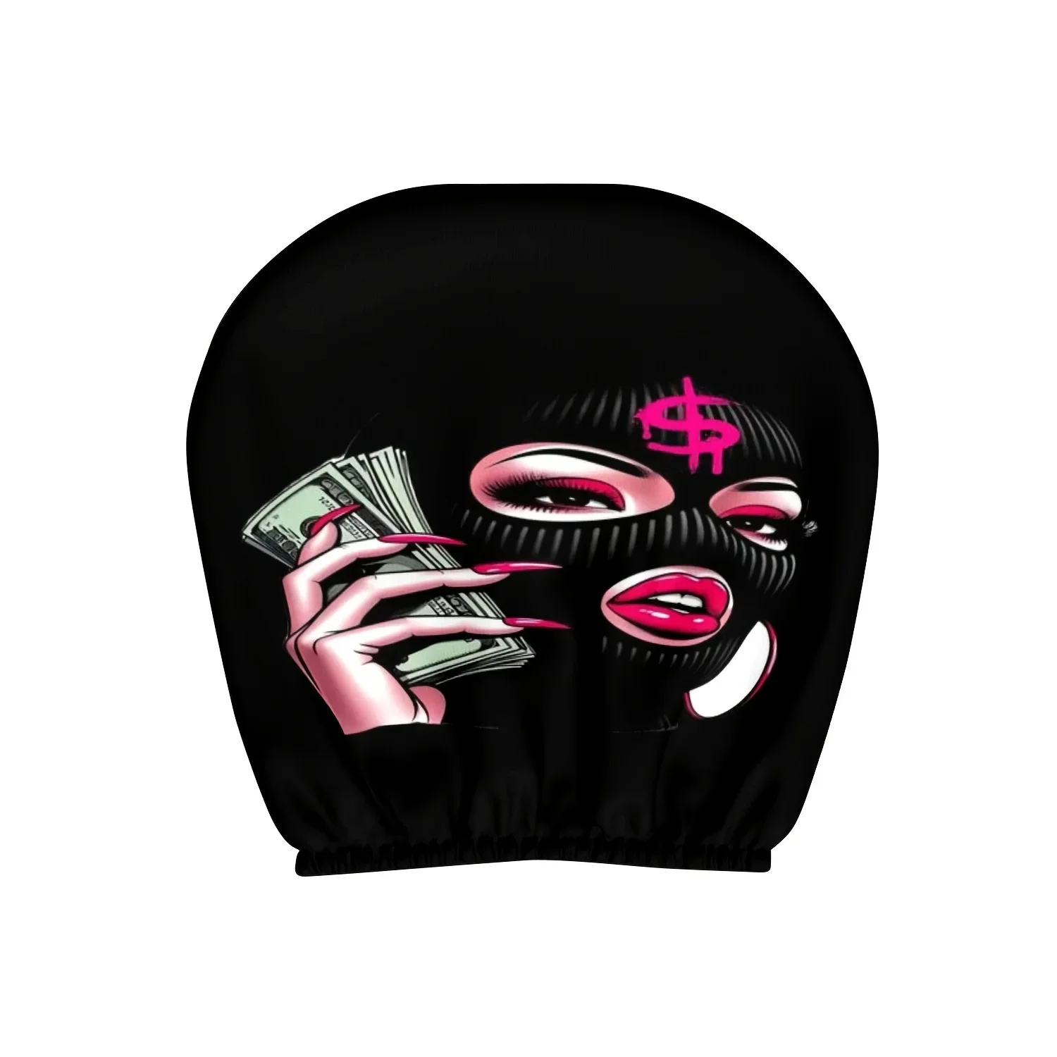 2Pcs Mysterious Mask And Money Temptation Themed Printed Car Seat Cushion And Headrest Covers Featuring A Cute Design