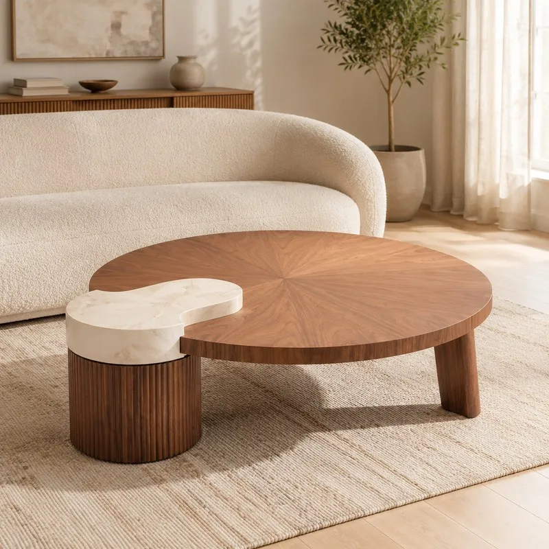 Small apartment modern coffee table round Italian style black walnut creative simple living room wooden coffee table