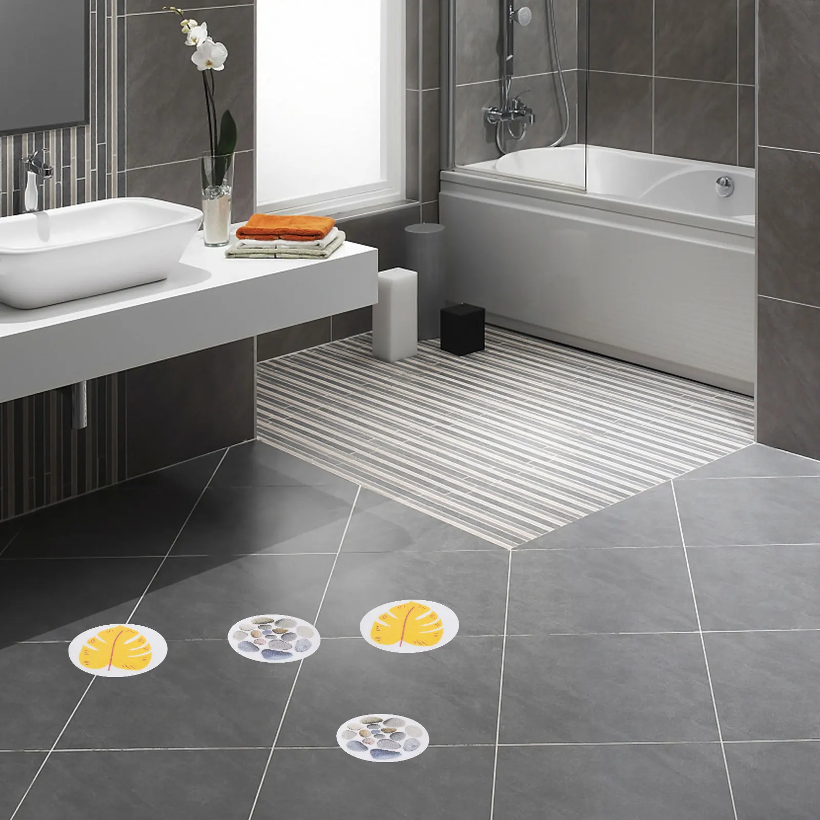 

2Sets Anti-Slip Stickers for Bathtub Lovely Kids Bathroom Decals Non-Skid Waterproof Self-Adhesive Stone Design Bathtub Stickers