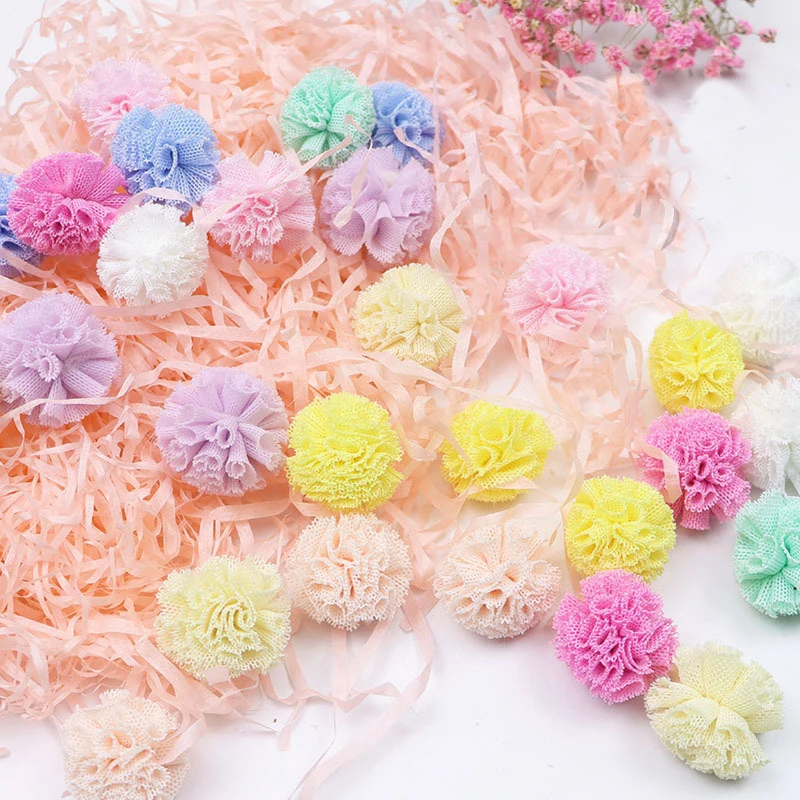 15mm 20mm 25mm corea palla di pizzo garza fai da te fiore elastico pompon mestiere maglia di peluche ciondolo per forcine gioielli fare accessori