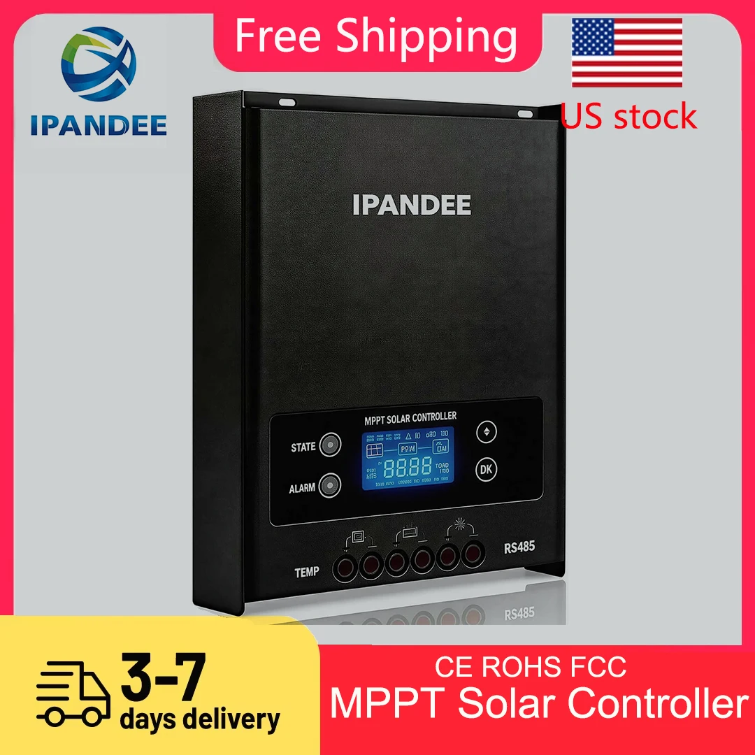 IPANDEE 12V/24V/36V/48V Auto MPPT 60A Solar Charge Controller 200V Max PV Input, LCD Display Multiple Protection, Lithium Battery Activation Shipping Form US Warehouse