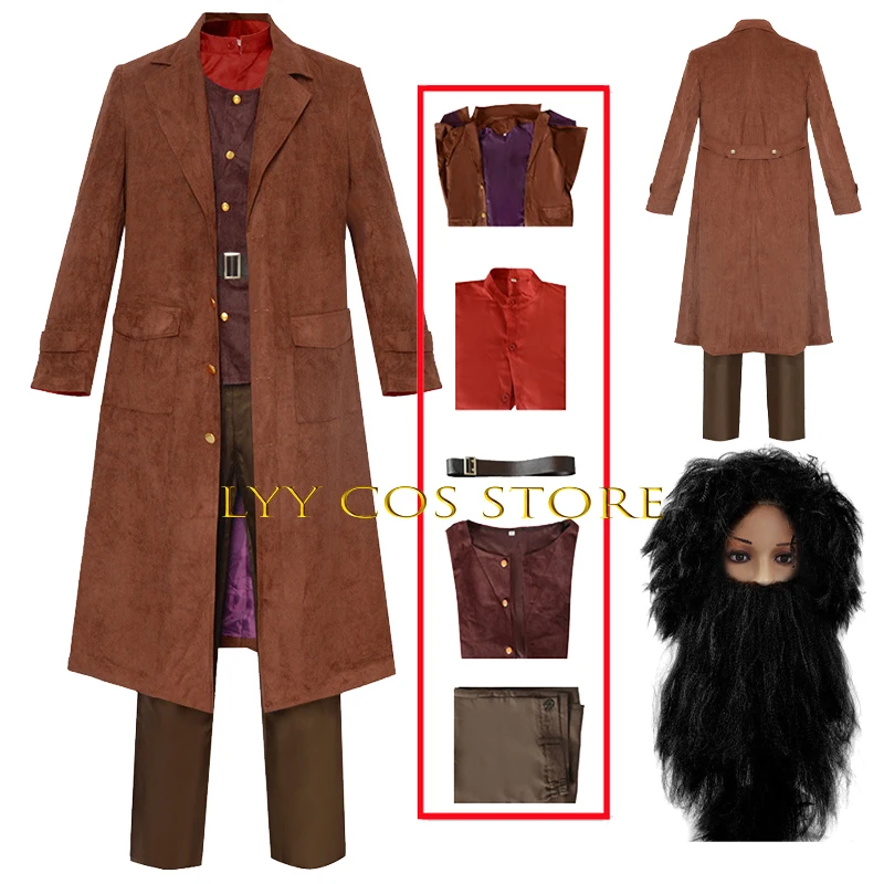 Anime Cosplay Rubeus Hagrid Cosplay Costume Uniform Wig Beard Set Halloween Carnival Hagrid Outfit for Men