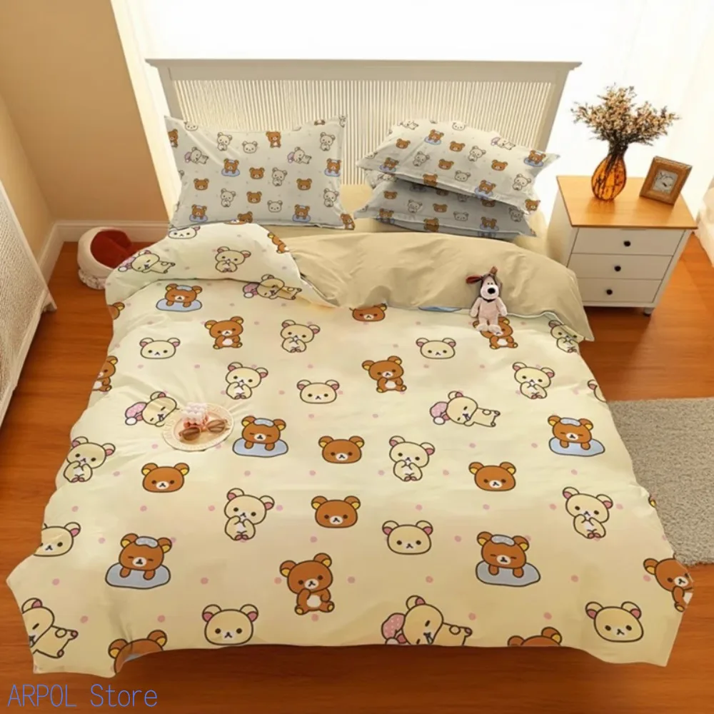 

Cute Bear Duvet Cover Pillowcase Rilakkuma Bedding Set BoyGirl Bedroom Decoration Children-Gift Single Double Large Size Zip