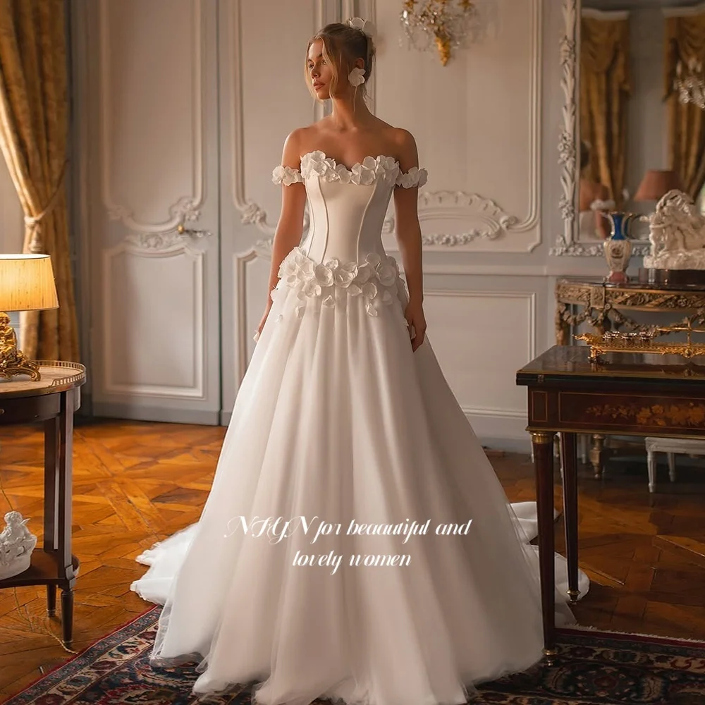 

NFYN Вечернее платье с открытыми плечами 3D Цветы Платье для выпускного вечера Вечерние платья Милая robe de bal Роскошное платье принцессы по индивидуальному заказу