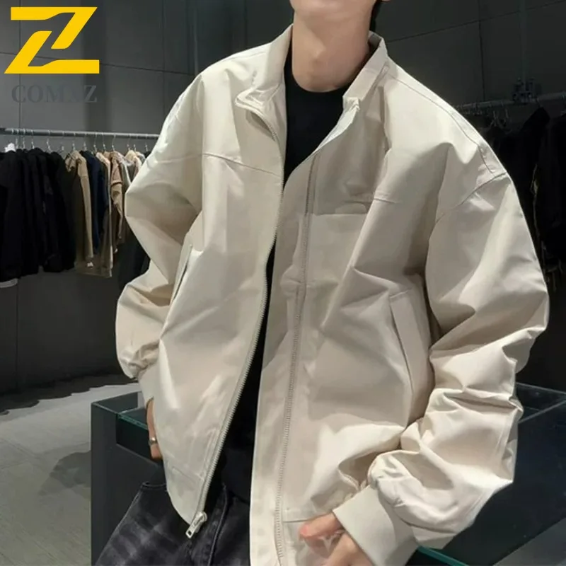 

COMXZ Men Varsity Jacket Refined Business Luxury Business Trip Solid Color Office Banquet Windbreaker Jacket Comfortable Coat