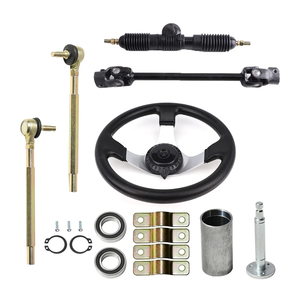 

For Steering wheel 420mm 425mm Gear Rack Pinion U Joint Tie Rod Knuckle Assy Fit For China 110cc Go Kart Buggy UTV Bike Parts