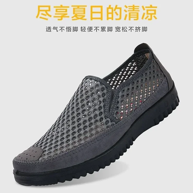 Sapato masculino de malha respirável antiderrapante, sapato casual, sandálias de meia idade e idoso, sapatos para pai, verão, novo