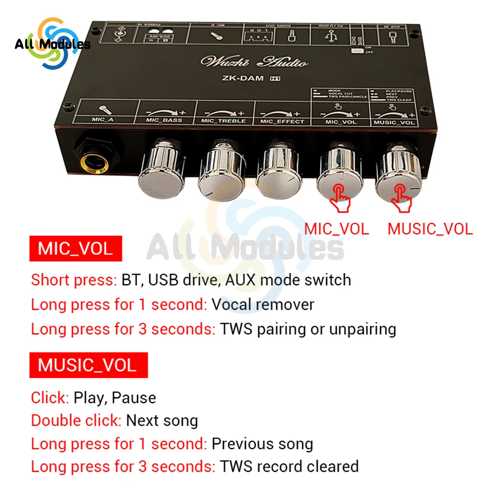 DAM H1 Karaoke Reverb Board Pre-Effects Mic Microphone Karaoke with Bluetooth USB Decoding Support TWS Pair Connection