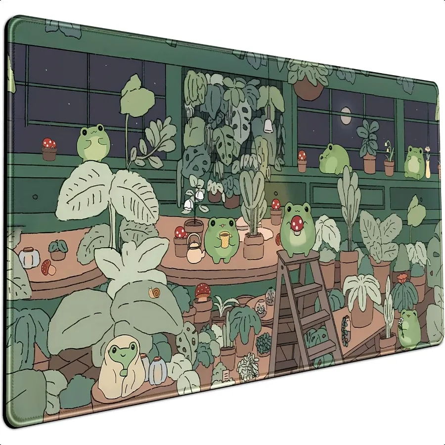 Cute Frog Kawaii Green Desk Decor Mat Large Gaming Mouse Pad for Computer Keyboard Laptop Home Office Accories for Girl 31.5x15
