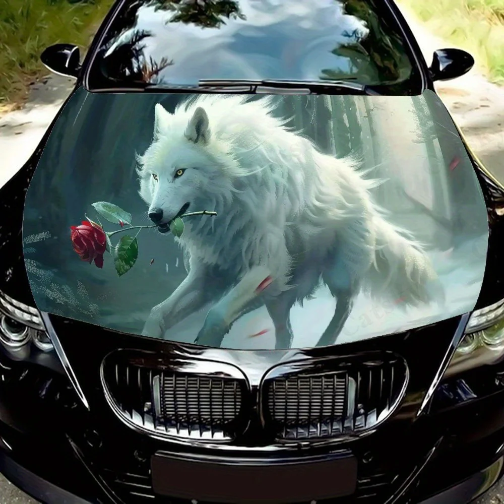 

Glacier White Wolf Car Hood Sticker - Strong PVC Material, Waterproof and Scratch-resistant, Injecting A Wilderness Atmosphere I