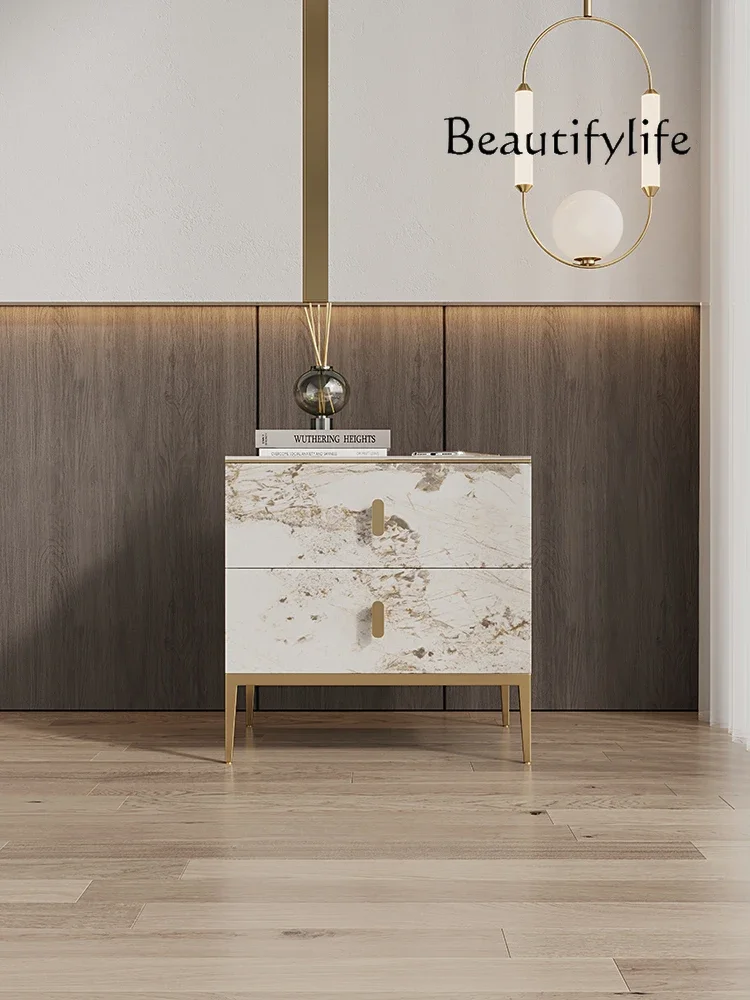 

Nordic Entry Lux Style Stone Plate Bedside Table Modern Minimalist Bedroom and Household Bedside Locker