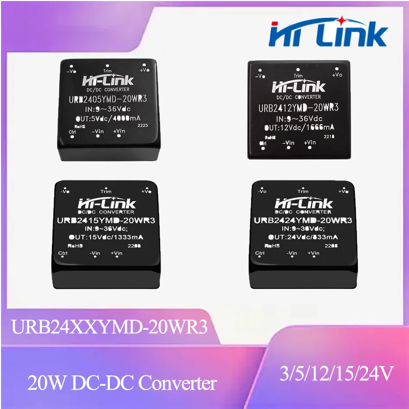 

10PCS HLK 20W DC-DC Converter Module 9-36V to 5V/12V/15V/24V High Efficiency Power Supply for Industrial Electronics