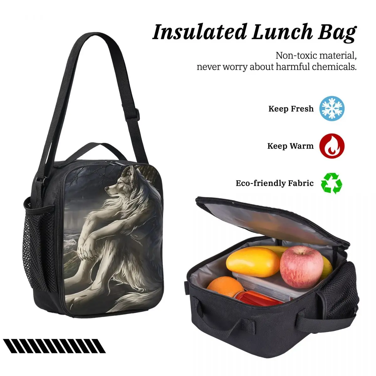 Emo White Wolf Sitting Sad Meme Backpack Student BookBag School Bag Shoulder Bags 3ps Insulated Lunch Bag Pencil Case - view 6