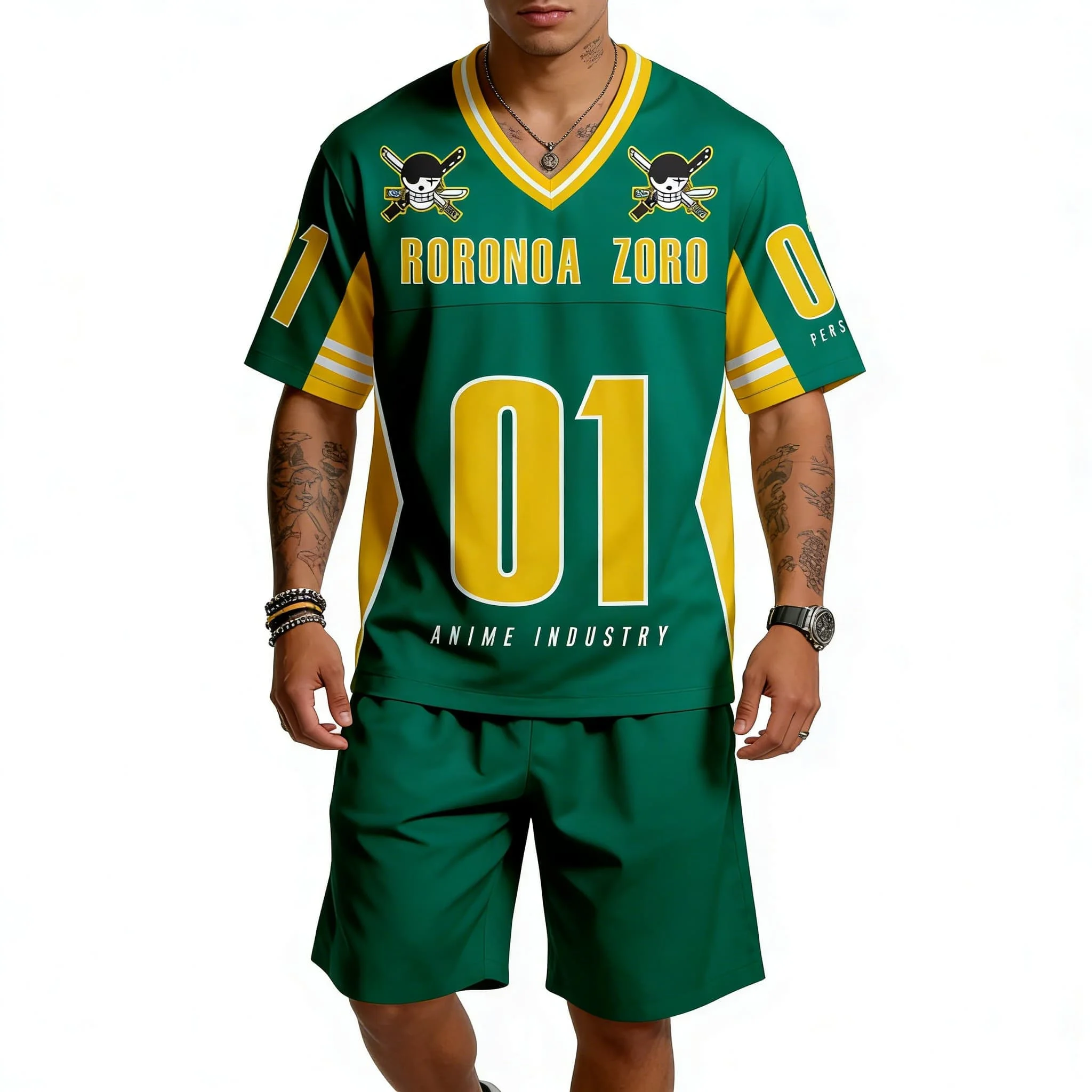 Camiseta One Piece Zoro Oversize Katana Roronoa para Homens e Mulheres, Camiseta V Neck para Adultos e Crianças, Meninos e Meninas, Camiseta de Secagem Rápida para Pais e Filhos