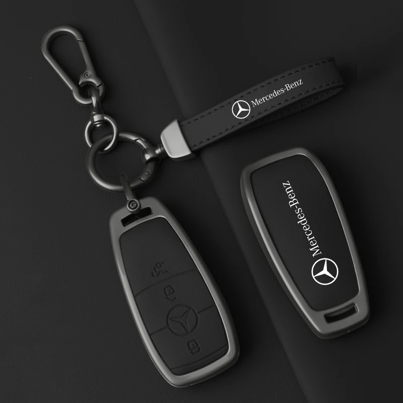 For Mercedes Benz Key Cover E C S GLC Class E200 E400 E63 W213 S550 S560 C260 A200 3 Bottons Alloy Leather Key Shell Protector