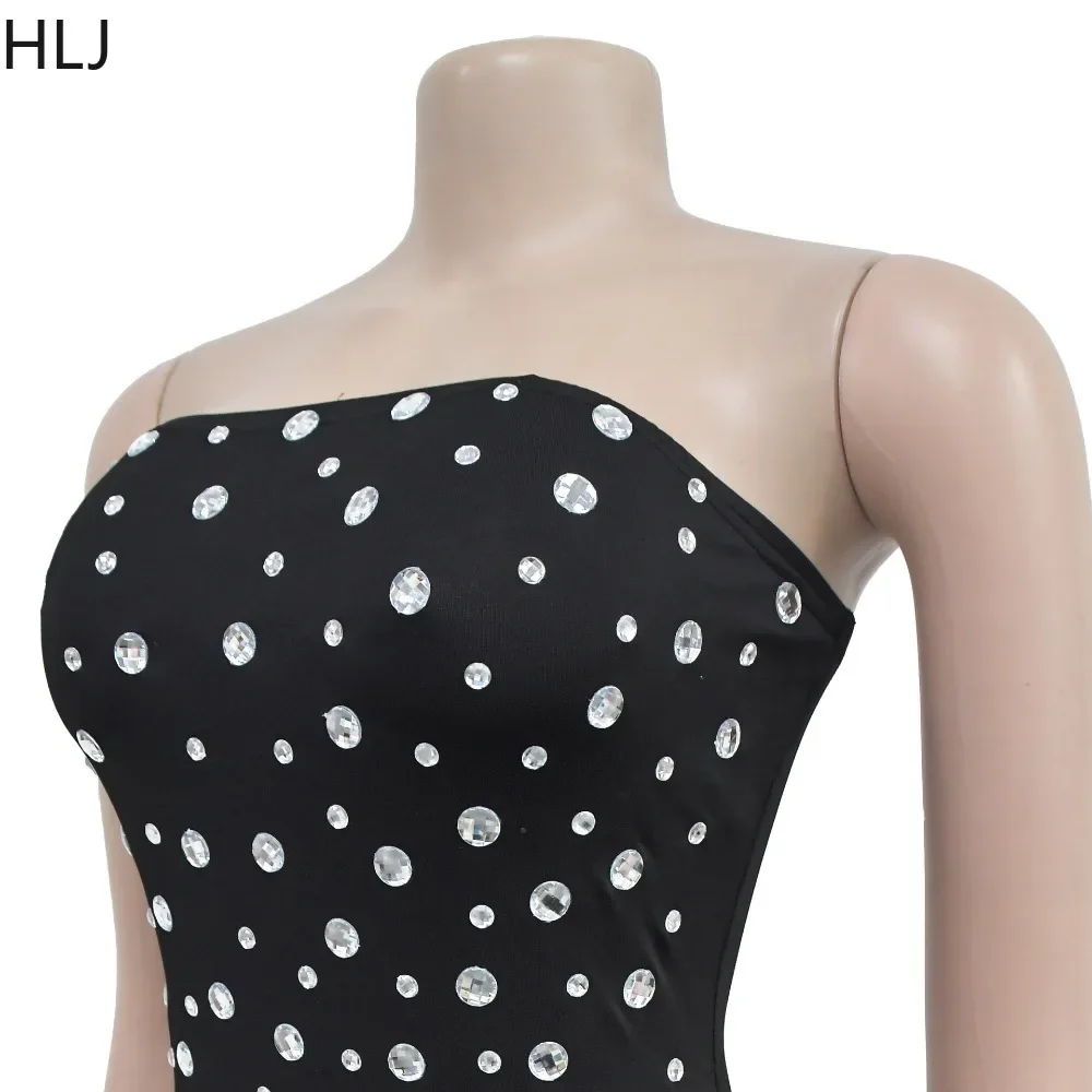 HLJ Sexy Luxury Rhinestones Bodycon Off Shoulder Mini Dresses Women Sleeveless Backless Slim Vestidos Fashion Party Club Clothes