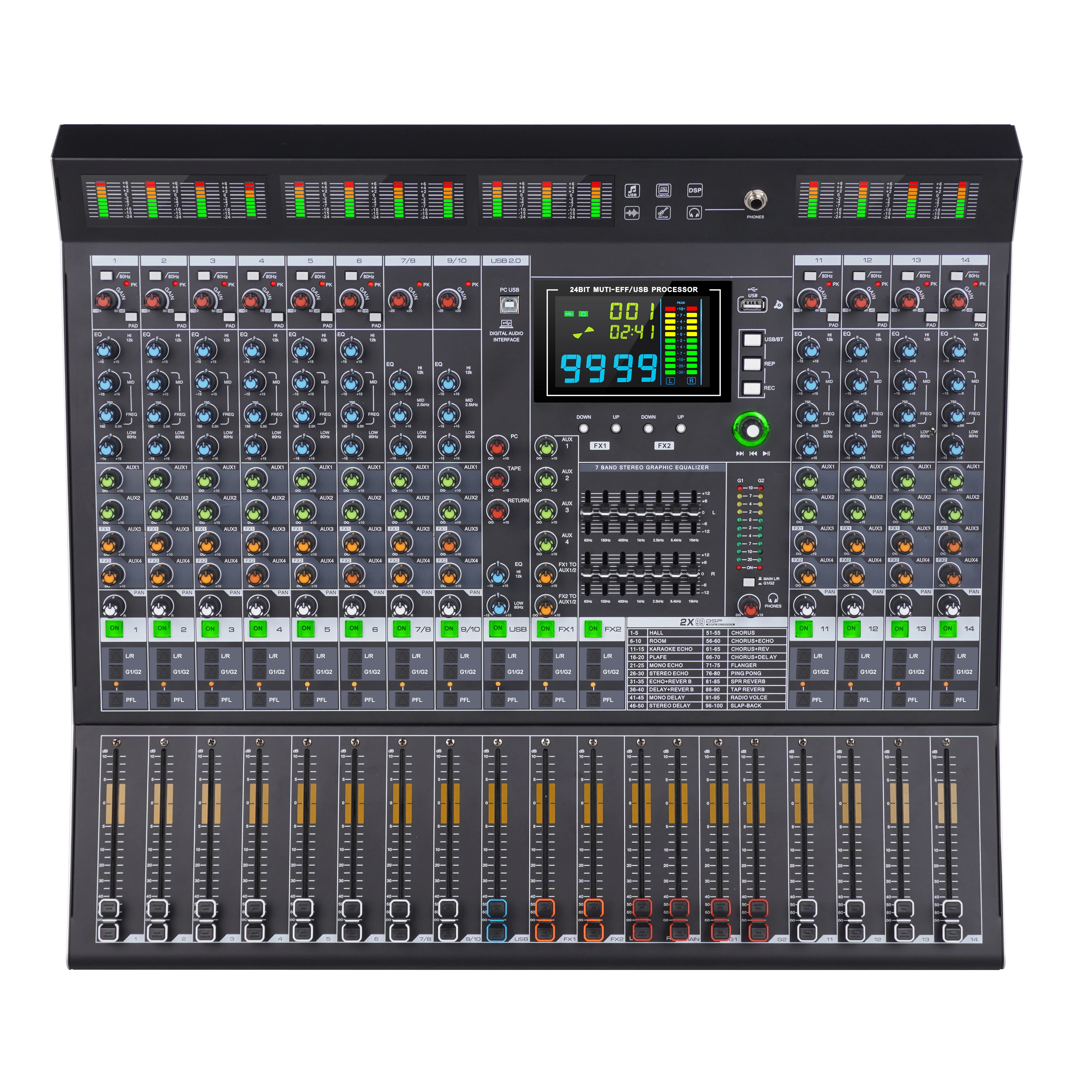 Professional Audio Mixer Mixing Console 10 14  18 22 Channel Built in BT USB Reverb PAD PFL for Performance Stage with Group