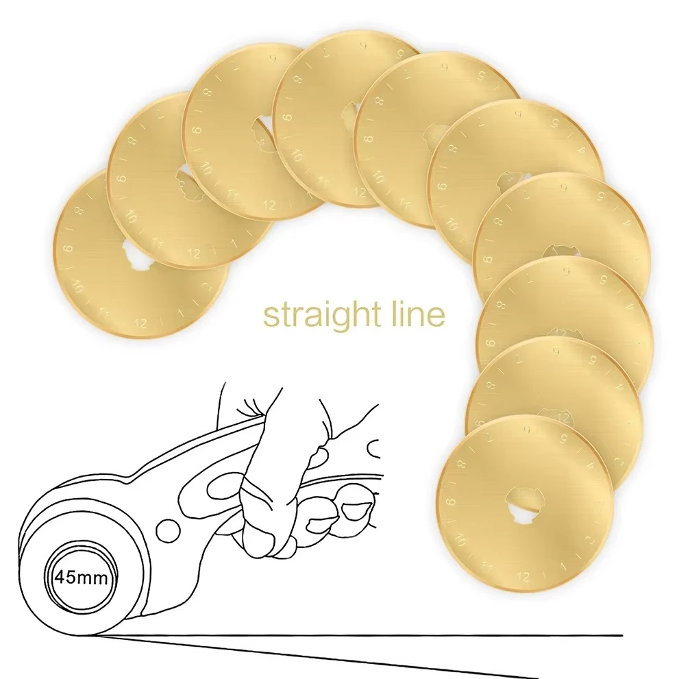 10Pcs 45mm Titanium Coated Circular Rotary Cutter Blades, Replacement Knife for Sewing Fabric Leather Paper Craft Cutting