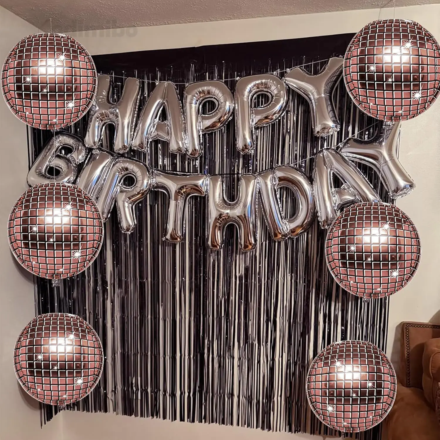 6 Pcs 22 Inch 4D Rose Gold Disco Ball Foil Balloons, Metallic Mirror Grid Round Sphere Mylar Balloons, Retro Theme Party Decoration