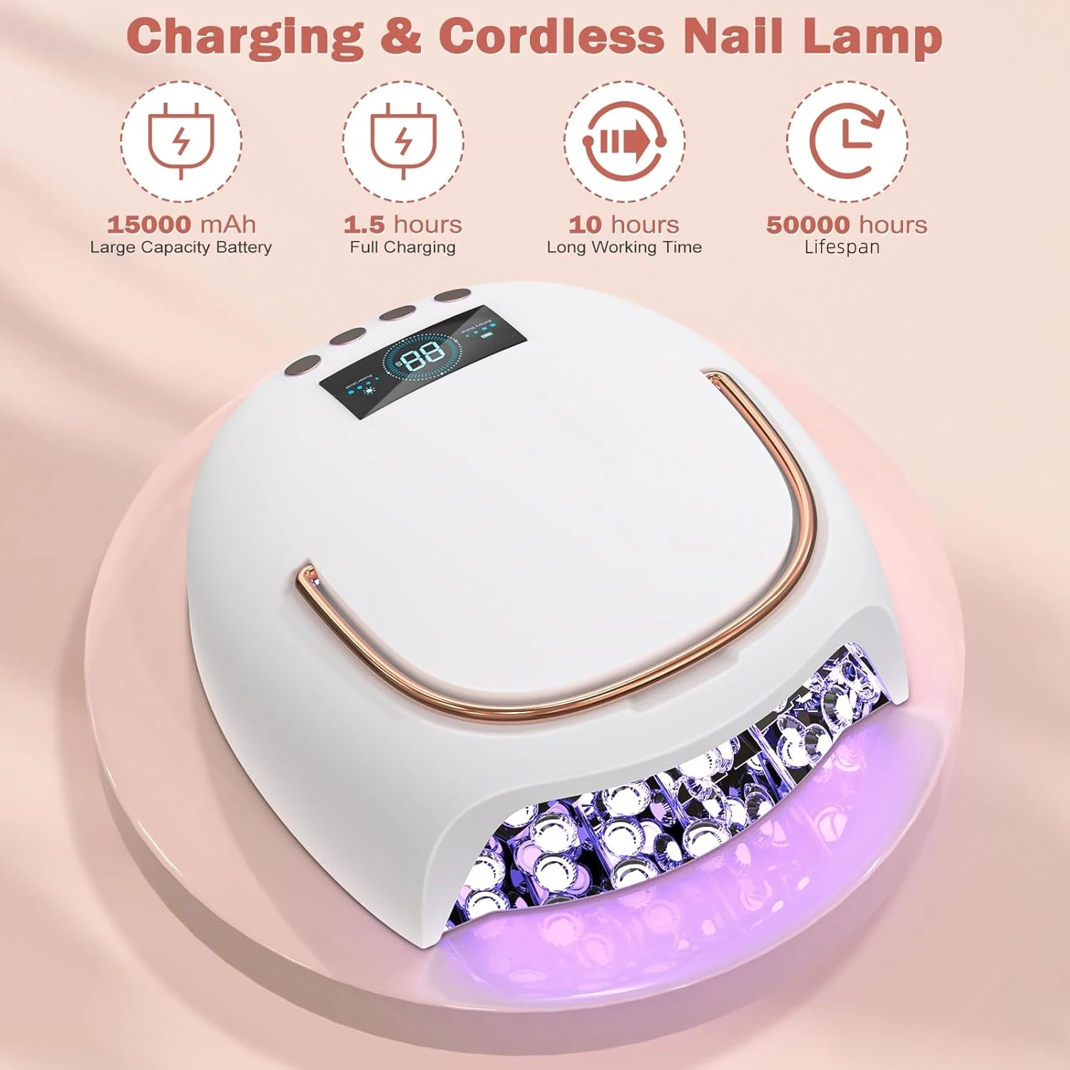 เครื่องอบเล็บเจล LED UV ไร้สาย รุ่นใหม่ Curing Max ปี 2024 กำลังไฟ 80 วัตต์ ชาร์จซ้ำได้ โครงสร้างโลหะ อบได้ทุกชนิดของเจล