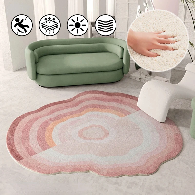 Nordic Light Luxury Irregular Carpet for Living Room Bedroom Cloakroom Decorative Large Area Rug Pink Cute Soft Plush Floor Mat