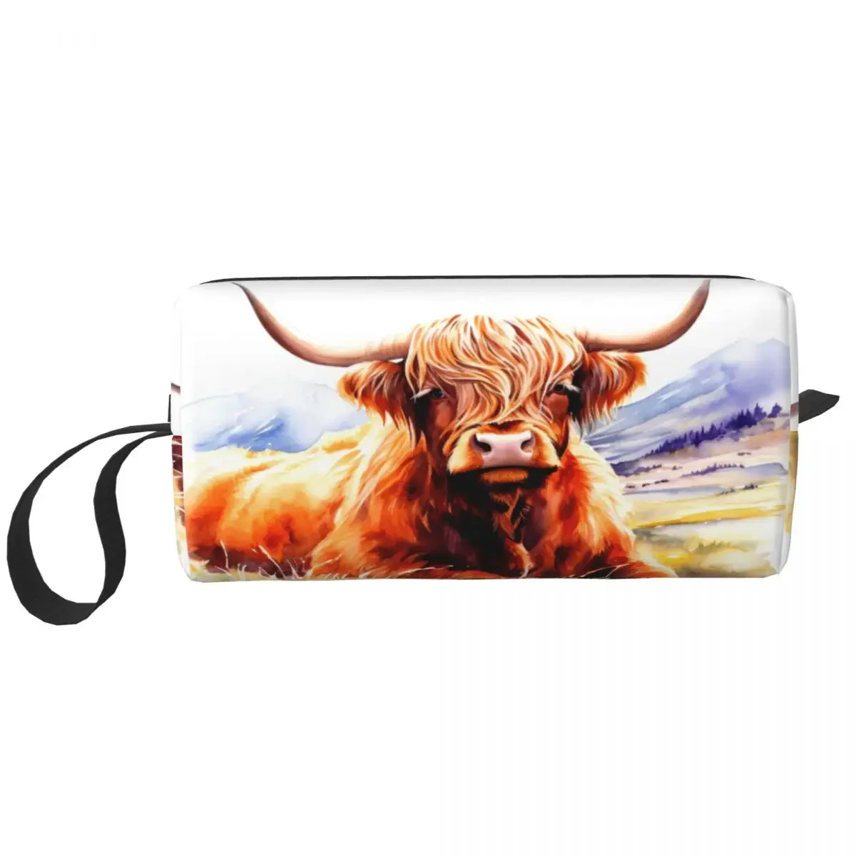 Custom Highland Cow And Flower Cosmetic Bag Women Kawaii Large Capacity Makeup Case Beauty Storage Toiletry Bags