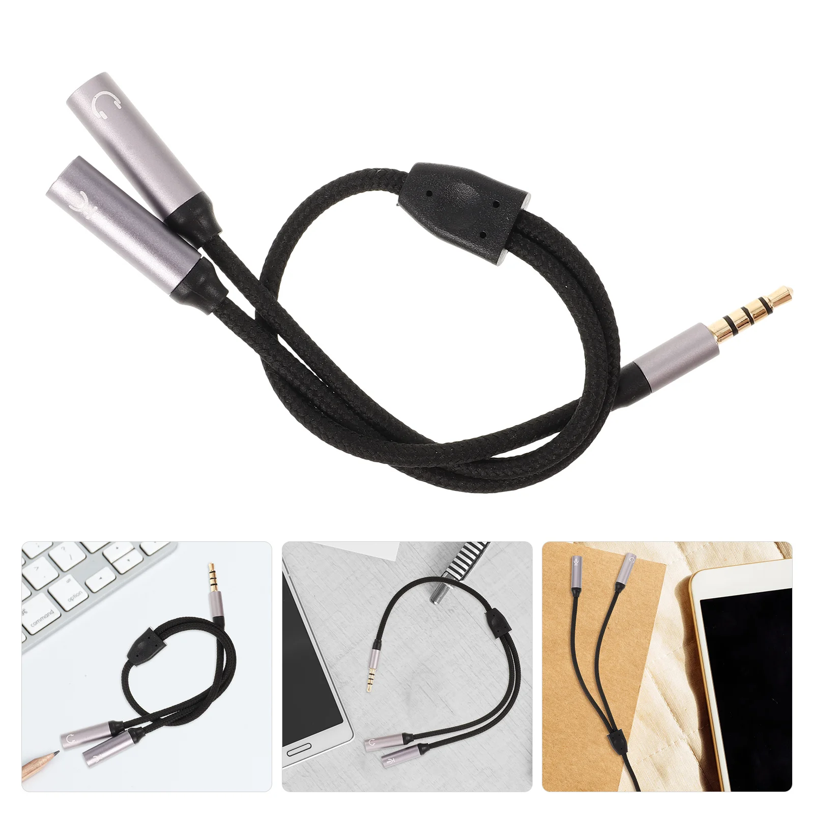 

Cable Headphone Adapter Headset Audio Jack Splitter to Weave Nylon Auxiliary Cord Microphone