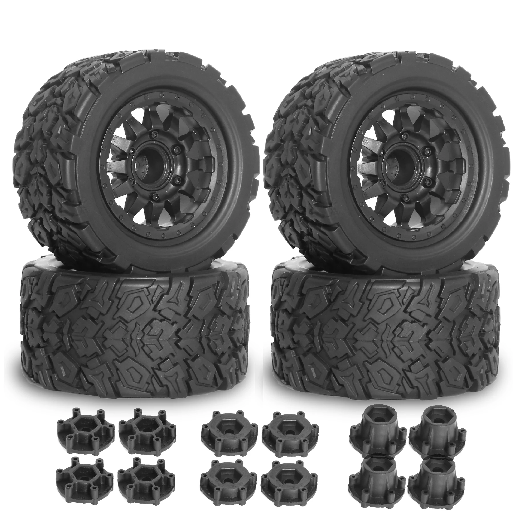 1/10 RC Truck Tires and Wheels 12mm 14mm Hex for Traxxas Slash 4X4 Arrma Rock Granite Vortek Axial Losi Redcat Rc4wd 3S 4PCS