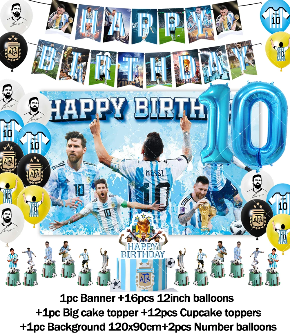 Fußballspieler Argentinien-Leo-Messi-Thema Fans Geburtstag Party Banner Hintergrund Kuchen Topper Nummer Ballon Dekor Requisiten Kinder Geschenk