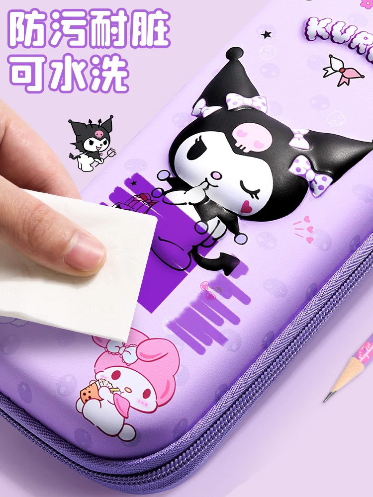 Sanrio série Kuromi lápis saco para meninas, sacos de papelaria dos desenhos animados, alto valor, novo, popular