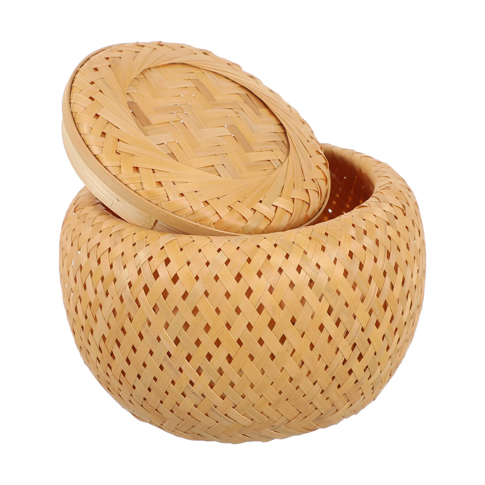 Multi-Function Bamboo Storage Basket With Lid Double-Layer Tea Leaf Holder Woven Household Basket For Home Office Style