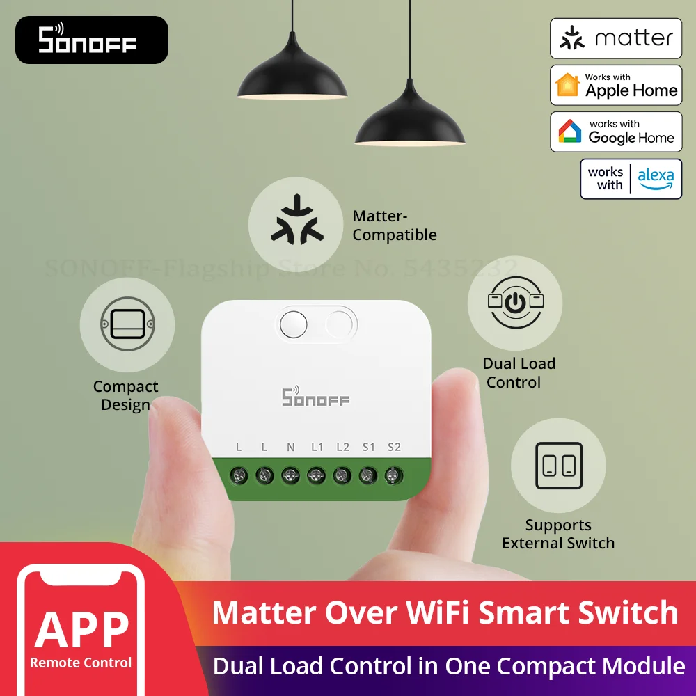 SONOFF MINI-2GS MINI DUO 2 gangs Matter sur WiFi commutateur intelligent double contrôle de charge Mode relais détachable Compatible Alexa Apple Home