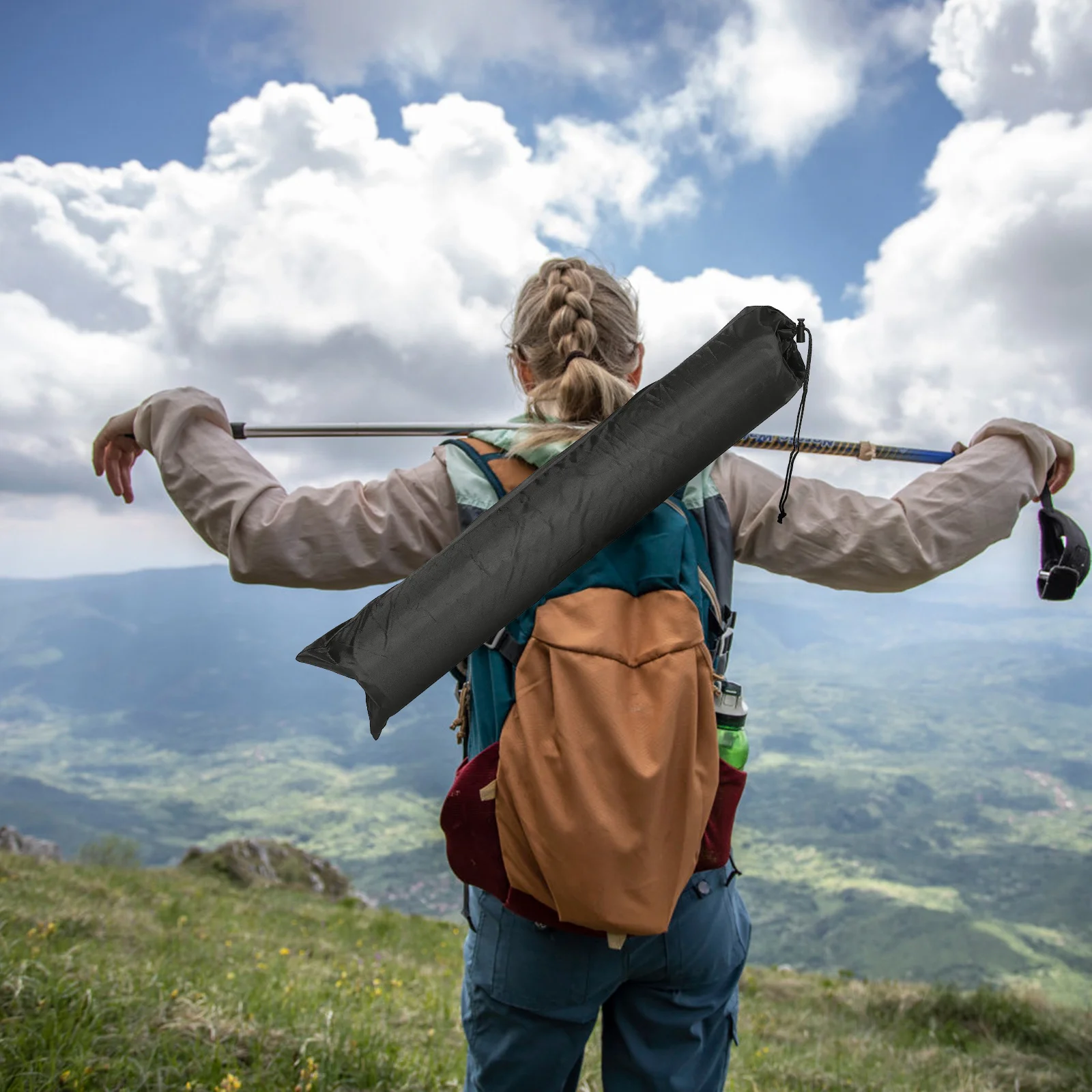 

Black Large Capacity Portable Nylon Hiking Poles Carry Bag Lightweight Foldable Trekking Pole Storage Case Outdoor Walking Stick