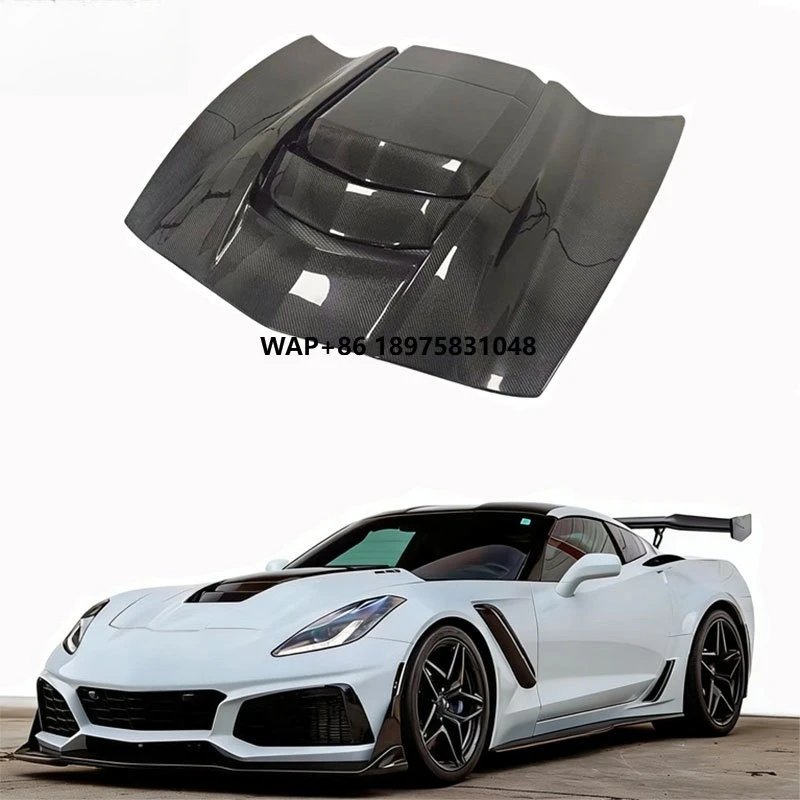 New ZR1 Style Carbon Fiber Mesh Engine Hood for Corvette C7 (2013-2019) Screw-On Attachment with Screws