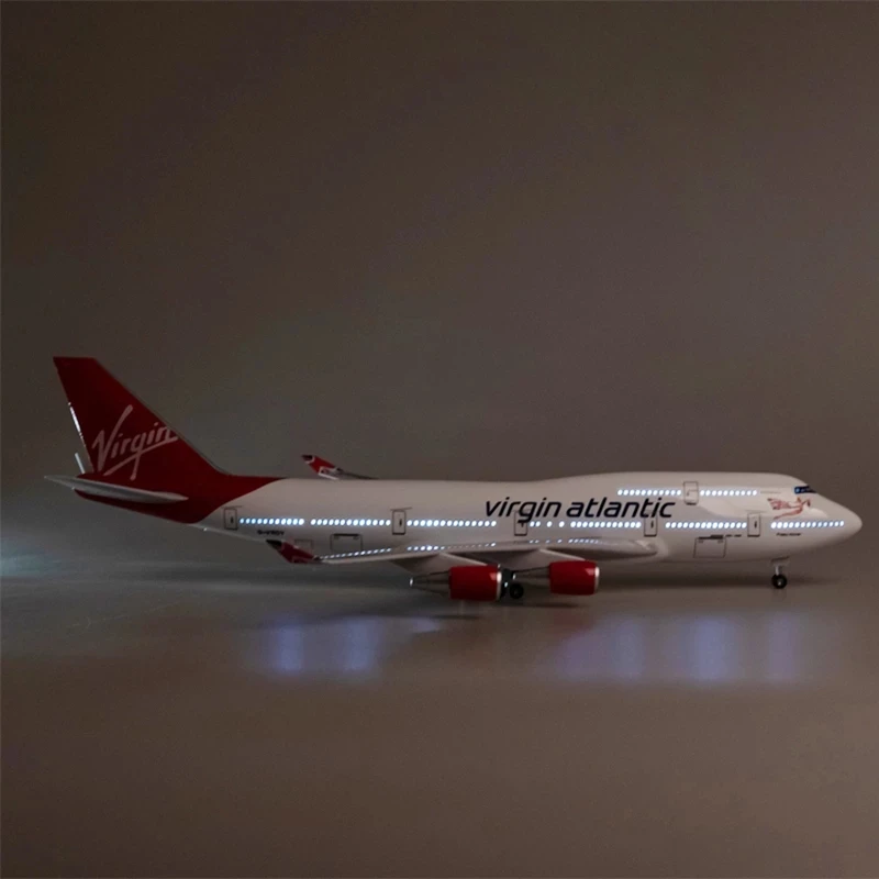 B747 Virgin Atlantic Plane Model 47CM Aircraft British Airline Diecast Airplanes W Light and Wheel Landing Gear Miniature Plane