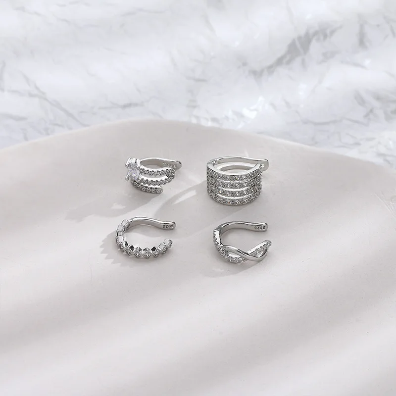 WLP Luxury Silver Color Rhinestone Multi Layer Ear Cuff Earrings Without Piercing for Women Non-pierced Ear Clip Earring Jewelry