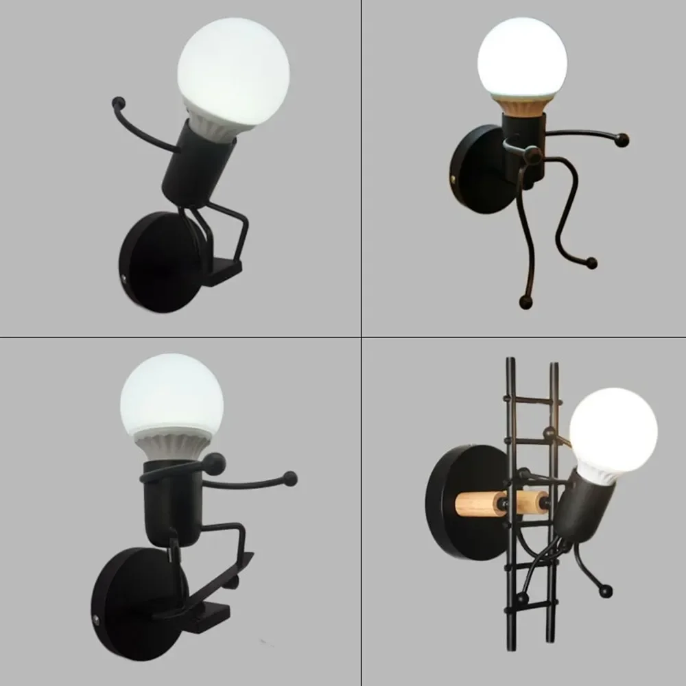 Creative Simplicity Matchstick Man Cartoon Wall Light Kid's Room Kitchen Dining Room Bedroom Foyer Study Balcony Aisle Wall Lamp