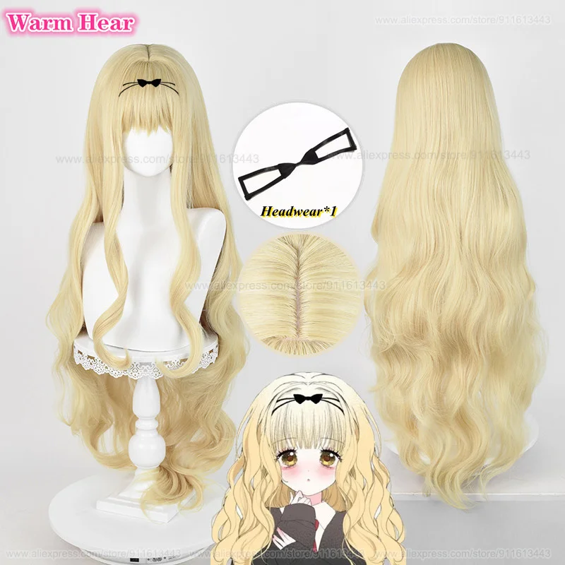 

High Quality Anime Mashiro Rima Cosplay Wig 95cm Light Golden Long Curly Hair Heat Resistant Synthetic Wigs +Wig Cap