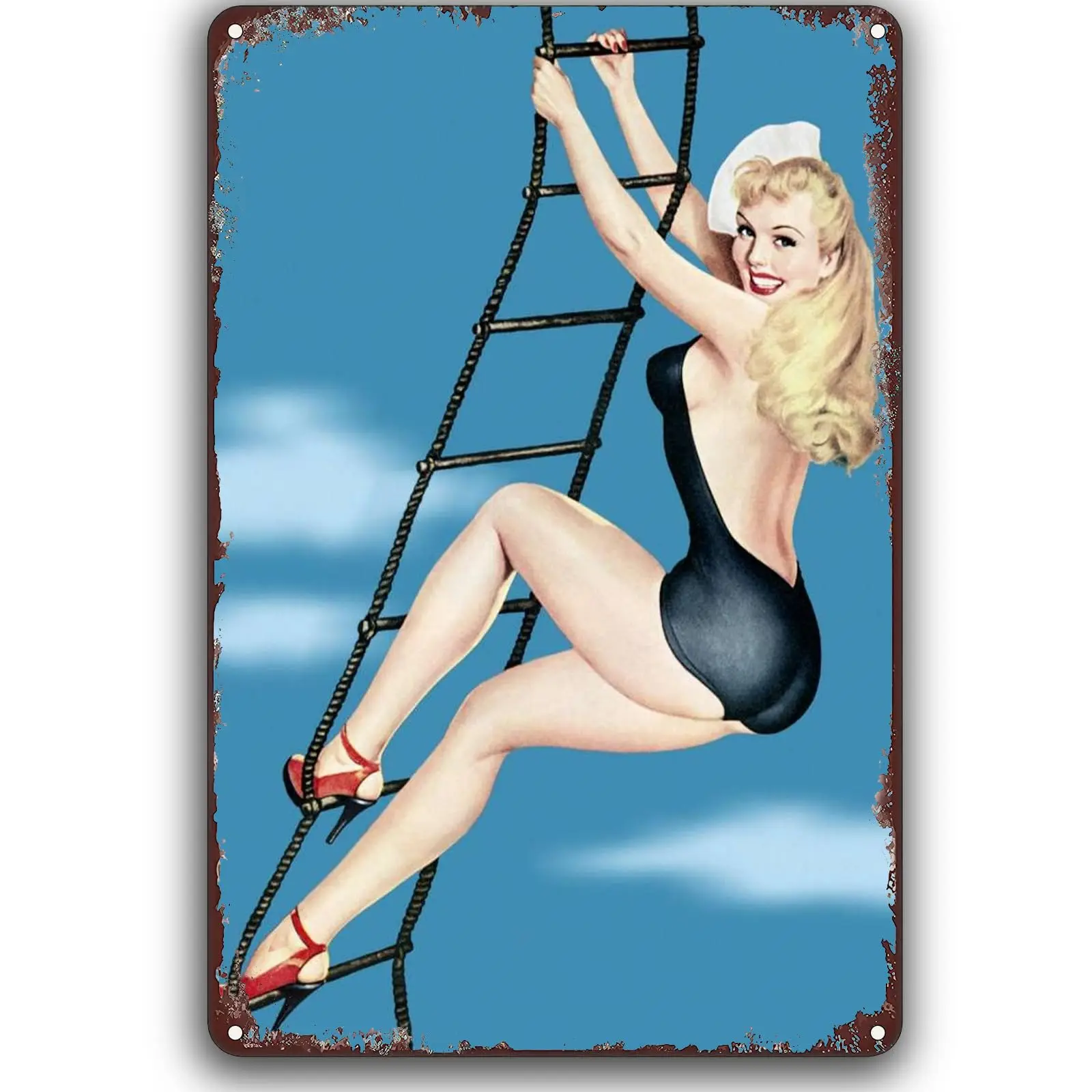 Pin Up Girl Retro Metal Signs,Hot Women Nude Art Poster Vintage Metal Plaque Wall Decor for Home Restroom Man Cave Garage Kitche