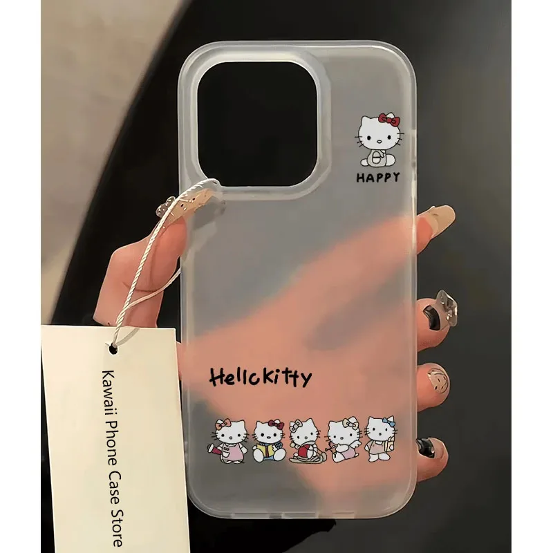 A Row Of Hello Kitty Happy Phone Case For iPhone 16 15 14 12 13 11 Pro Max XR XS MAX 14 15 PLUS Y2K Pink Girl Kawaii Cute Cover