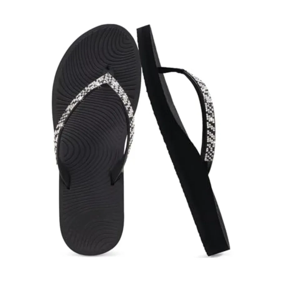 

KuaiLu Women's Rhinestone Flip Flops with Comfort Arch Support Yoga Mat Cushion Sandals Fashion Summer Beach Travel Orthotic Wa