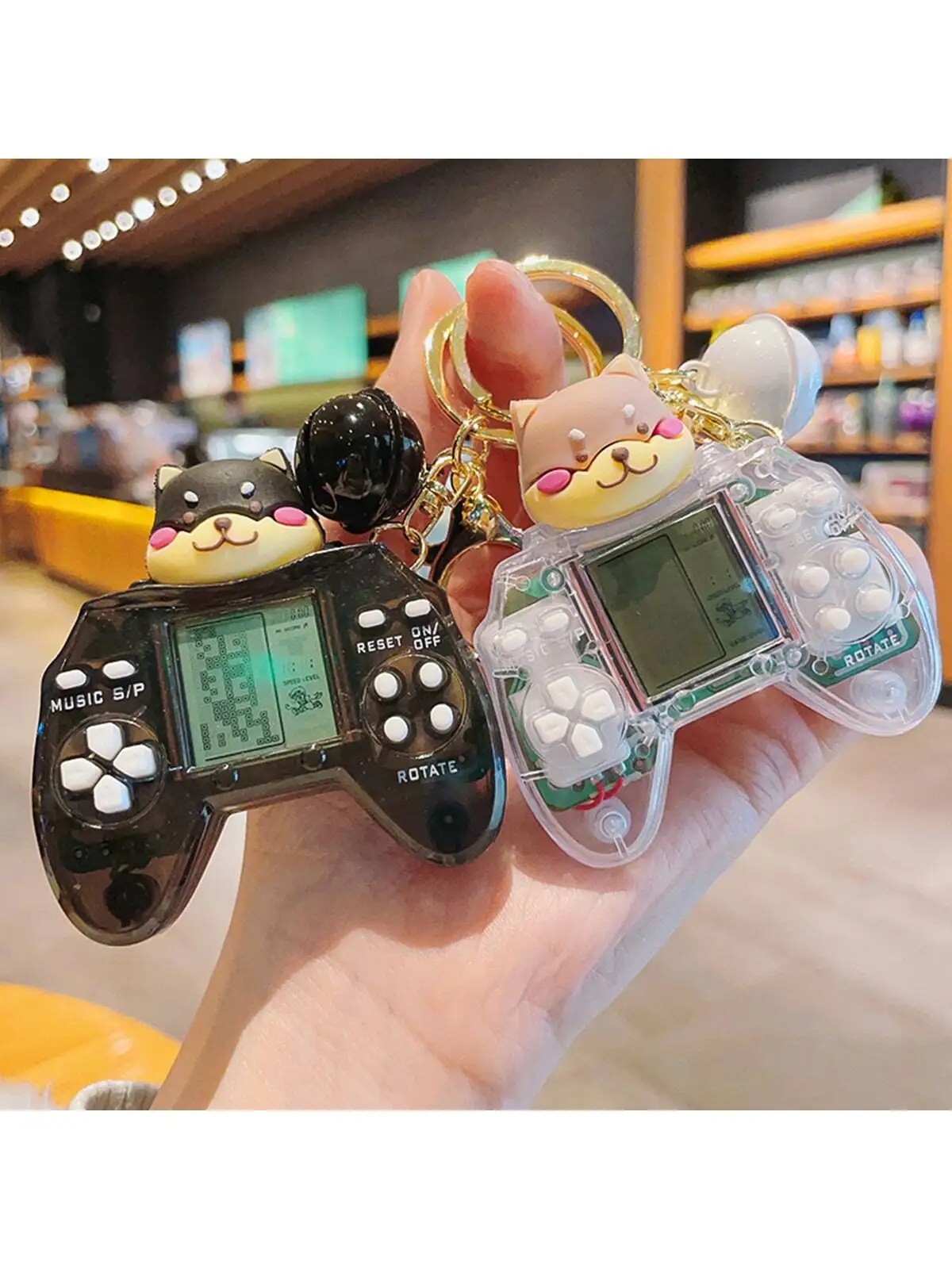 1PC cartoon personality mini game machine keychain cute handheld square game machine pendant